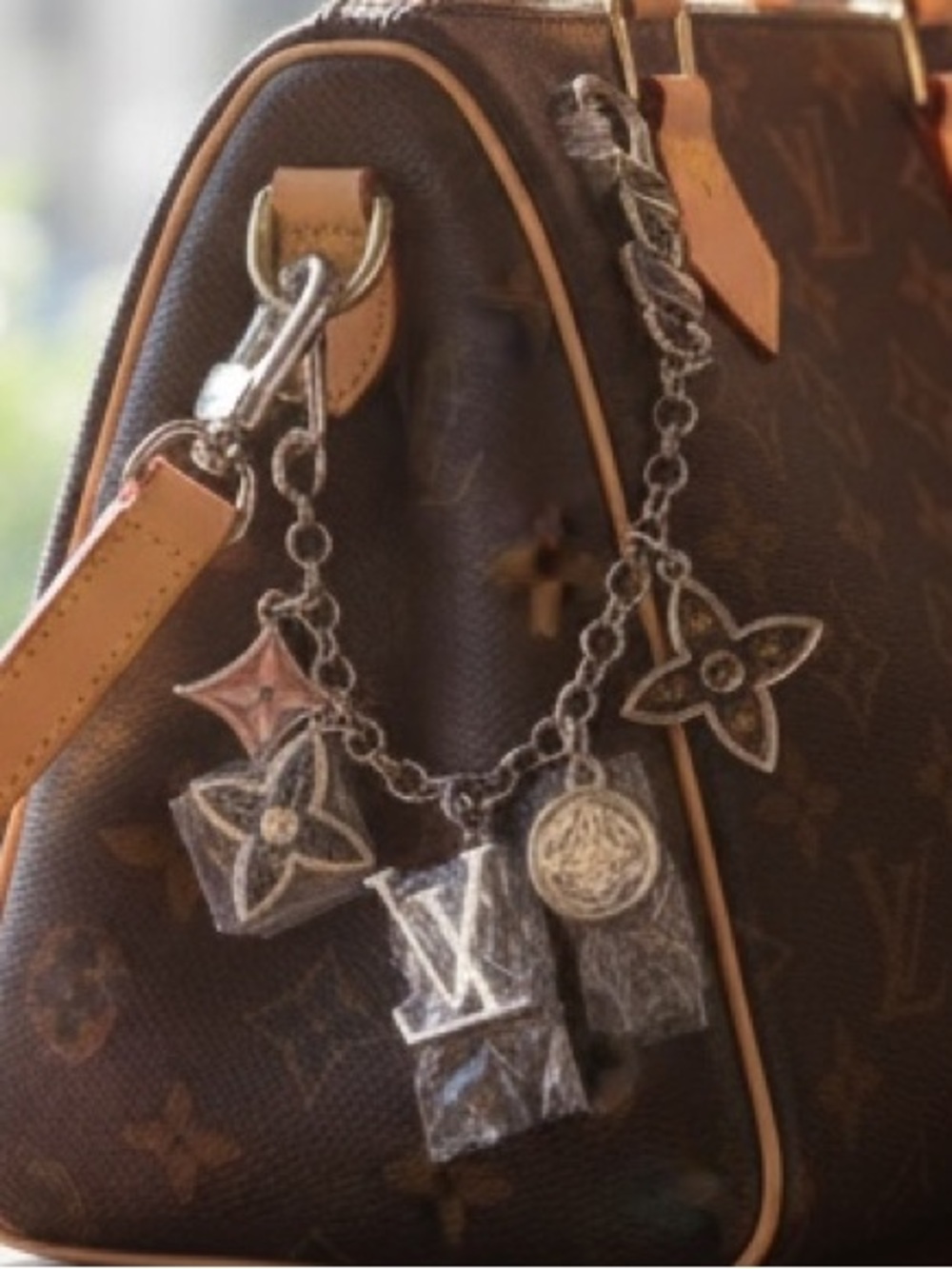 L V Silvertone Spring Street Chain Bag Charms signature motifs new